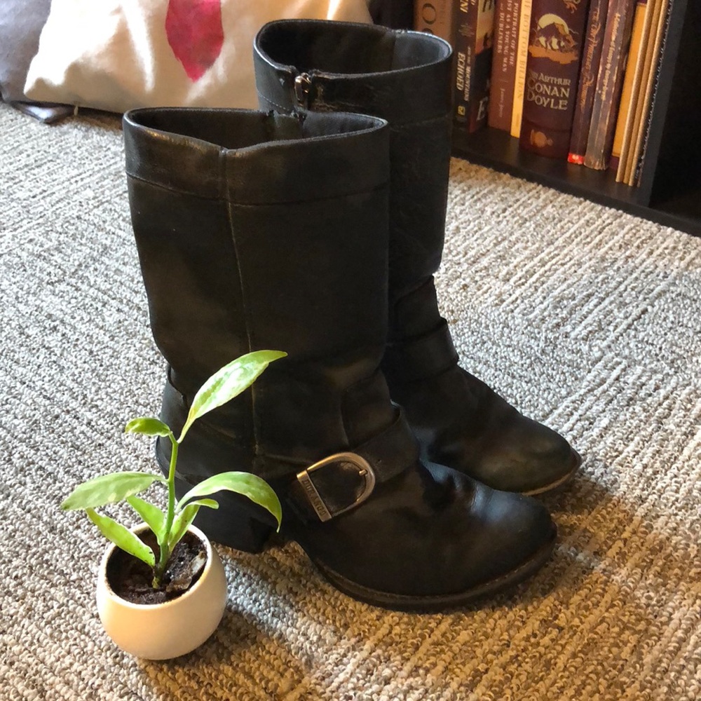 Black faux leather riding boots!